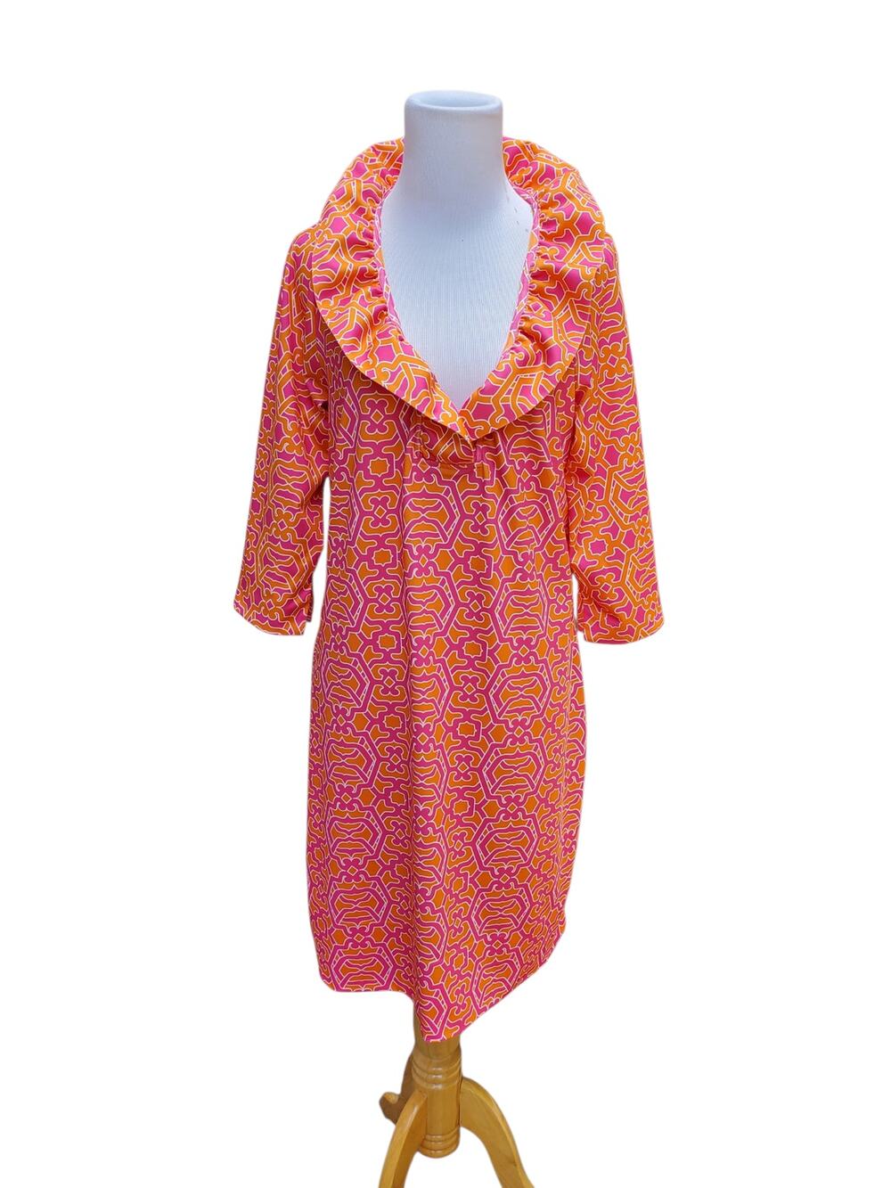 Gretchen Scott Designs Pink and Orange Geometric Midi Dress
